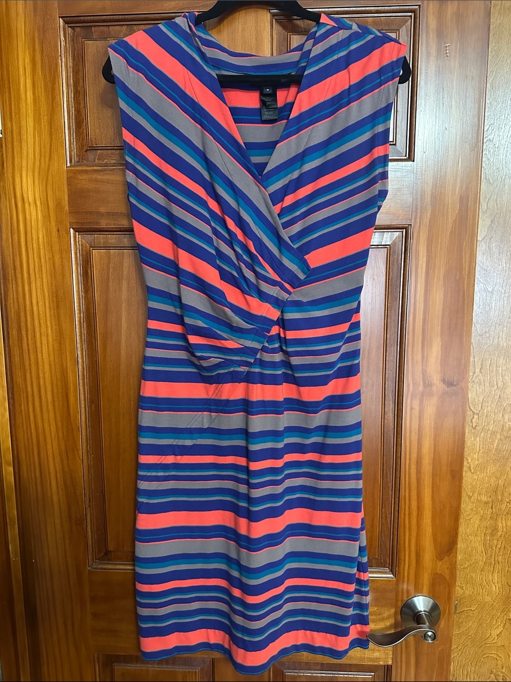 Pre-Owned - Striped Wrap-Front Sleeveless Dress in Coral and Navy